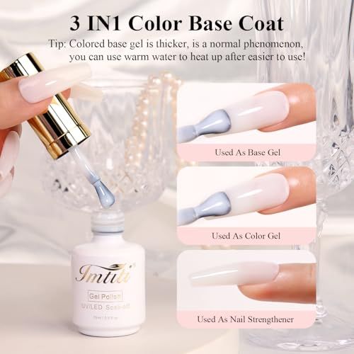 Imtiti Rubber Base Gel Polish, 15ML Milky White Color Base Gel For Nails Builder Gel Sheer Jelly Gel Nail Polish Strengthener Gel Nail For Starters DIY Nail Art Soak Off UV LED