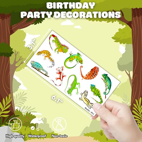 100 PCS Gecko Lizard Temporary Tattoos Themed Birthday Party Decorations Supplies Favors Decor Cute Leopard Reptile Chameleon Tattoo Stickers Gifts For Game Kids Boys Girls Classroom School Prizes