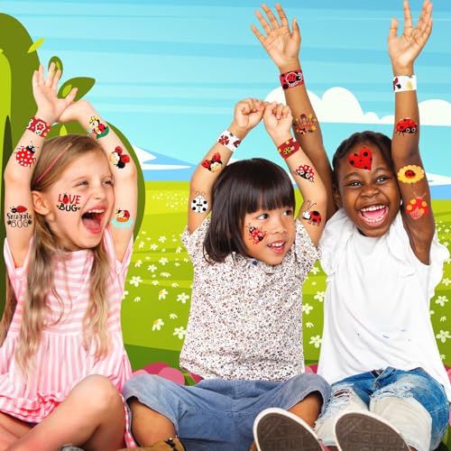Ladybug Party Favors Set - 60 Pieces with Slap Bracelets & Tattoos