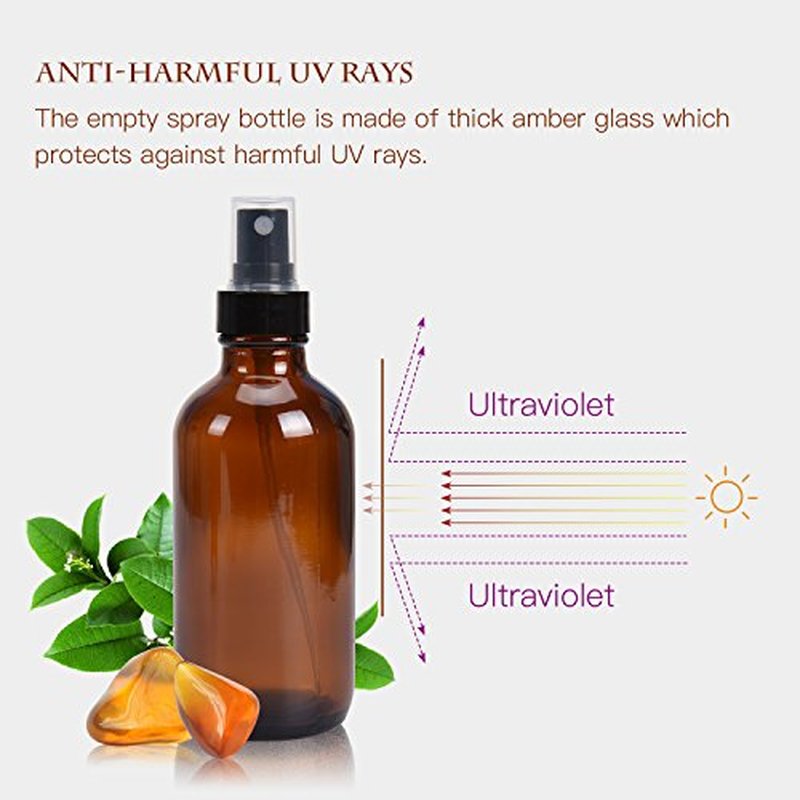 4oz Amber Glass Spray Bottles with Fine Mist Atomizers - 8 Pack