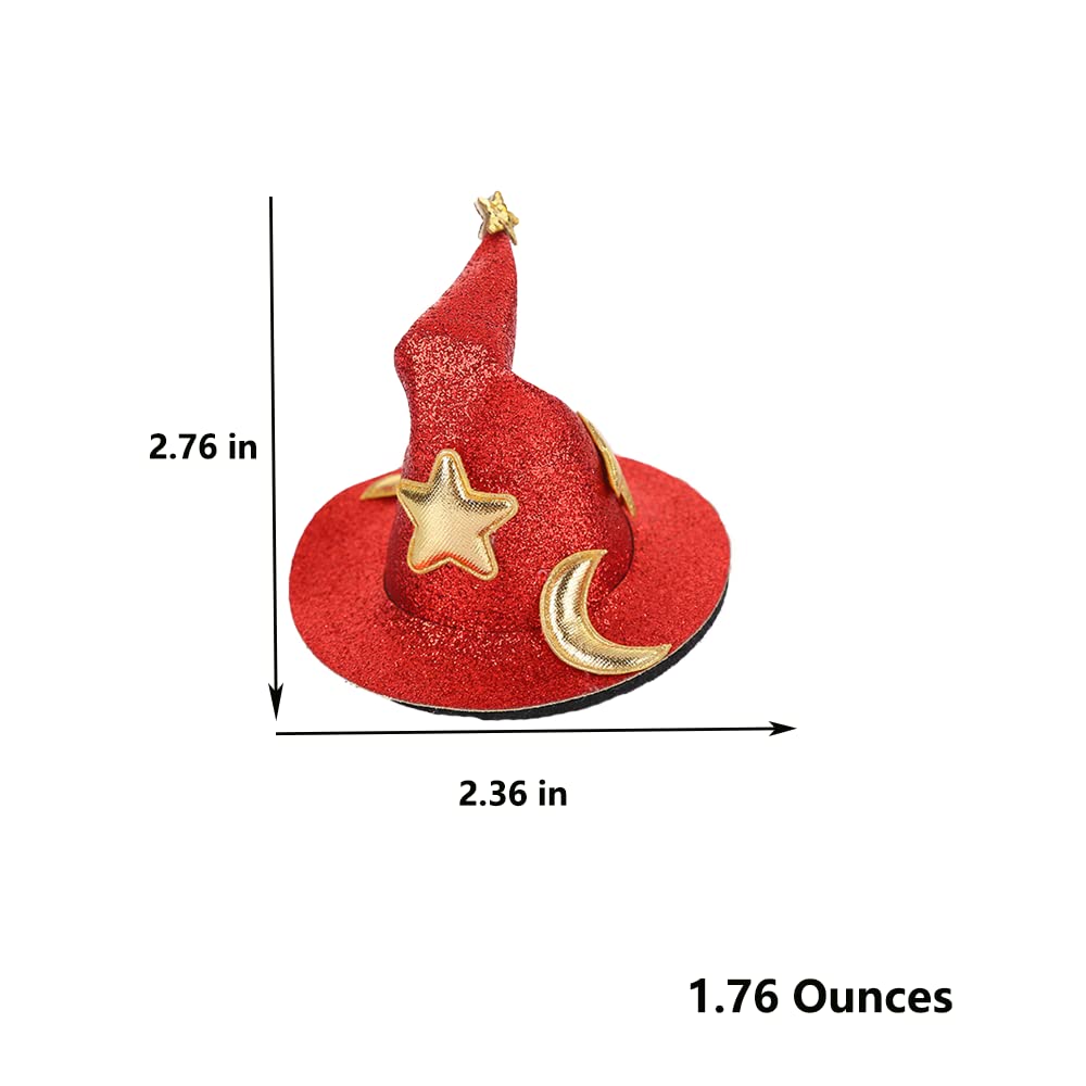 ZHOUMEIWENSP 2Pcs Mini Top Hat Hair Clips Shining Star Moon Halloween Witch Hat Flet Hairpins Hair Barrettes Hair Accessories for Party Performance Props (Red&Yellow)