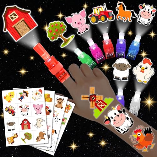 72 PC Farm Party Favors Set - 24 LED Finger Lights & 48 Glow Tattoos