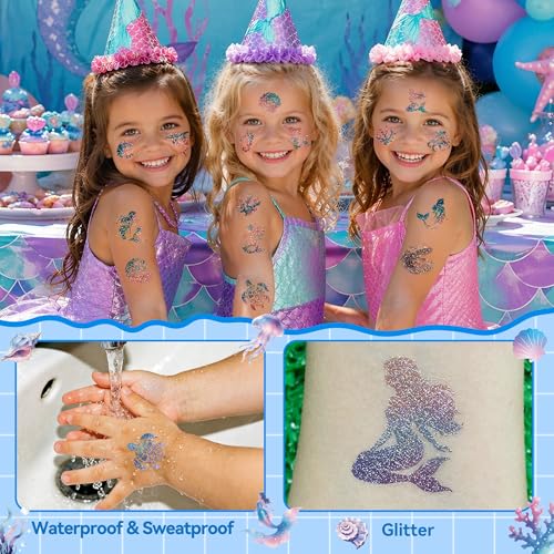 108 Glitter Mermaid Temporary Tattoos for Kids Party Favors
