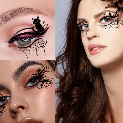 Halloween Eye Shadow Stickers 10 Pairs, Spider Bat Pumpkin 3D Tattoos