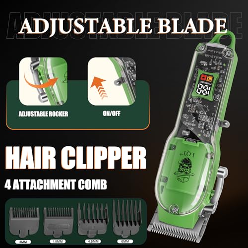 Hair Clippers for Men, 4 Pcs Professional Cordless Rechargeable Transparent Plastic Clipper Set Body Trimmer Electric Razor for Men Nose and Ear Hair Trimmer with Bag, Men's Birthday Easter Gifts