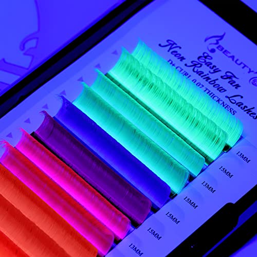 Beauty7 Colored Lash Extensions 13mm-15mm D+ Curl Rainbow Lashes