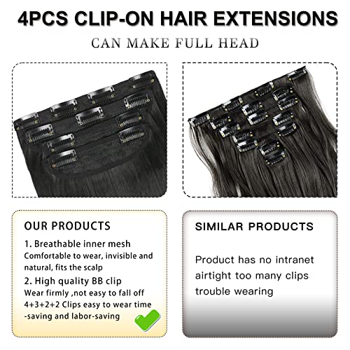 Clip-in Hair Extensions Straight 20" 4pc Black #1B