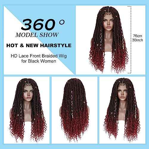 Ebingoo 32'' Knotless Braided Wigs for Black Women Boho + Wig Cap Double Lace Front braided Wigs with Baby Hair Box Braided Lace Frontal Wigs Knotless Dreadlock Wig for Women Girls Daily Wear