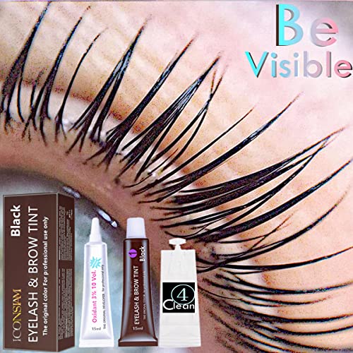Black Lash T-i-n-t Kit, Keratin Black Eyelash D-y-e and Eyebrow T-i n t, 6 Week Voluminous Brow T-int, T-inting Look For Lash Perm/Lift/Lamination Treatment Dark Eyelash T-int Kit Only