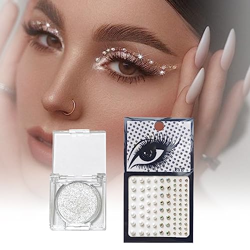 Silver Glitter Eyeshadow & 3Pc Face Gems Stick-On Set