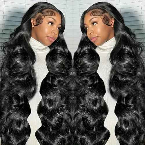 13x6 HD Frontal Wig 250 Density HD Lace Front Wigs Human Hair Pre Plucked with Baby Hair Brazilian Virgin Hair Glueless Body Wave Wig 18 Inch Transparent Lace Front Wigs Human Hair Natural Black