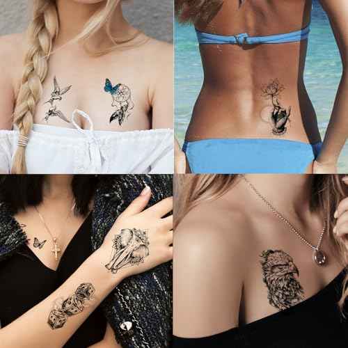 82 Sheets Halloween Temporary Tattoos, 3D Scary Lion Wolf Tiger Skull Skeleton Spider Fake Tattoos Stickers for Men Women Adults