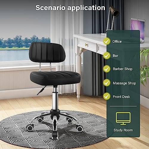 Black Square Swivel Stool with Backrest & Wheels - Adjustable