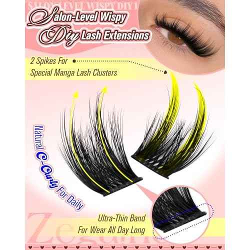 Cat Eye Lash Clusters With Spikes Manga Eyelash Clusters Wispy Cluster Eyelash Extensions C-Curly Left&Right Lash Clusters Anime Individual Lashes Pre-Mapped DIY Lash Extensions 10-18MM by Zegaine