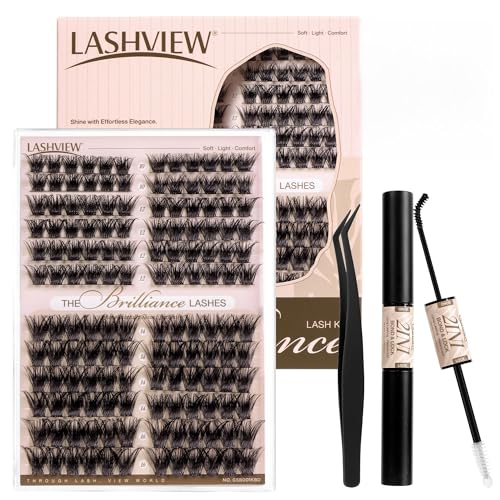 LASHVIEW Lash Extension Kit, False Eyelashes Natural Look Super Thin Band & Soft Lashes with Lash Bond and Seal and Lash Applicator for DIY at Home (56D)