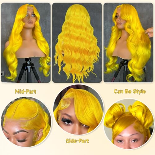 JINNOO 22-Inch Yellow Lace Front Wig - 200% Density Body Wave