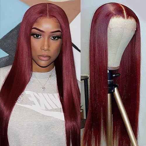 Burgundy Long Straight Synthetic Lace Front Wigs Ready to Wear Glueless Wig Pre Plucked 13x6 Lace Front Wig Straight HD Lace Front Wig 99j For Black Women