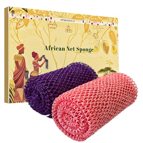 African Exfoliating Bath Sponge - 2 Pack Natural Net Loofahs for Body Cleansing