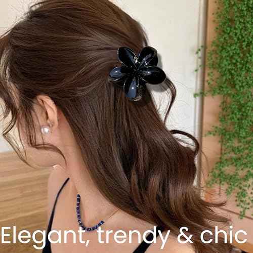 Flower Hair Clips for Women and Girls Thick to Thin Hair Large Cute Claw Clips Decorative Plumeria Hair Accessories Nonslip Aesthetic Glossy Netural