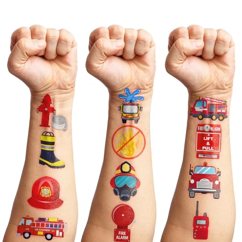 100 PCS Firetruck Temporary Tattoos for Kids