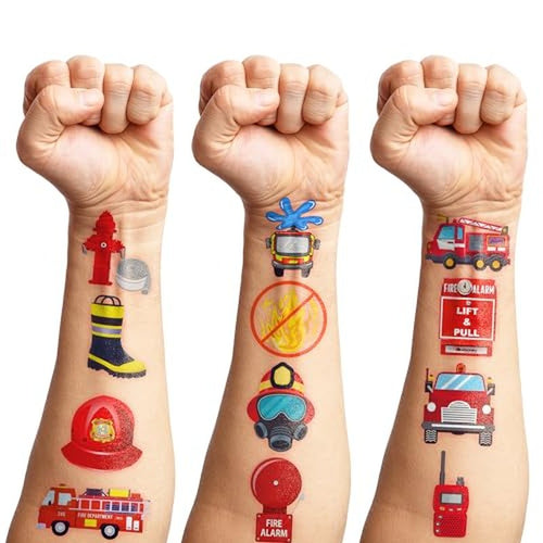100 PCS Firetruck Temporary Tattoos for Kids