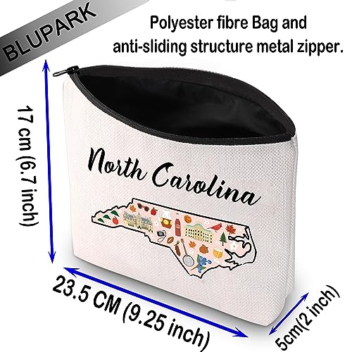 BLUPARK North Carolina Map Cosmetic Bag - Travel Makeup Bag Gift For Someone Moving