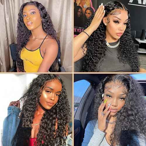 13x4 Lace Front Wigs Human Hair Pre Plucked Wet and Wavy Human Hair Wigs for Black Women Glueless Brazilian Curly Lace Frontal Wig Natural Color 180 Density (32 Inch)