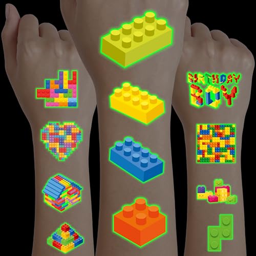 96PCS Building Block Temporary Tattoos for Kids Party Favors