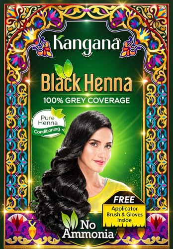 Kangana Black Henna Hair Dye - 100% Grey Coverage, 6 Pouches