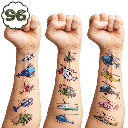102 Pcs Helicopter Temporary Tattoos for Kids - Party Favors