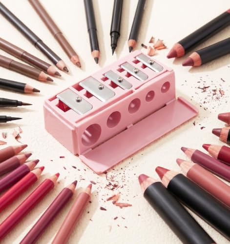 5-Hole Makeup Pencil Sharpener with Cover for Eyebrow & Eyeliner - Pink