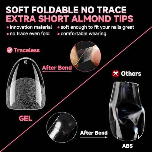 UNA GELLA Extra Short Almond Nail Tips 12 Sizes Short Almond Gel Nail Tips 120Pcs Soft Gel Clear Full Cover Nails Tips Acrylic False Nails Press On Nails for Extensions DIY Salon