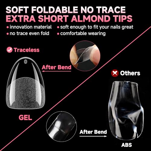 UNA GELLA Extra Short Almond Soft Gel Nail Tips - 120Pcs Pre-Etched
