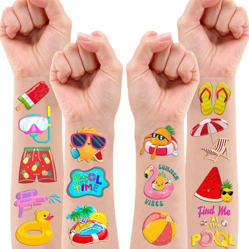 Summer Pool Beach Temporary Tattoos 100PCS Kids Party Favors