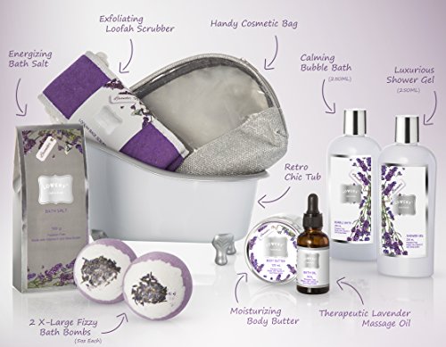 Lavender & Jasmine Spa Gift Basket Set for Women - Bath Bombs, Salts, Body Lotion & More