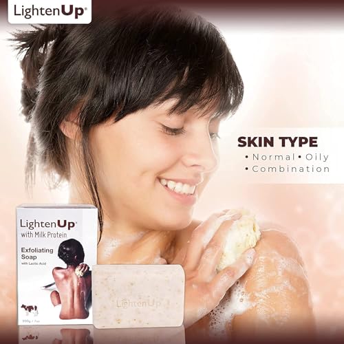 OMIC Lighten-Up Lactic Acid Exfoliating Soap, 7.7 oz / 200 g, Brightening Bar, AHA Soaps for Knees, Body, Armpits, with Shea Butter, Apricot, Milk Protein (Pack of 2)