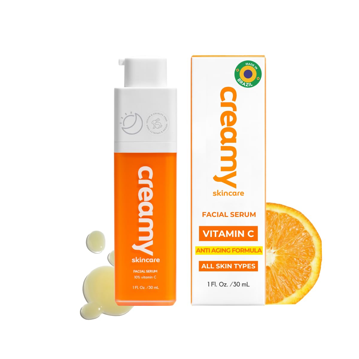 Creamy Vitamin C Face Serum, 10% Vitamin C, Vitamin C Serum for Glowing and Radiant Skin, Even Skin Tone, Prevent Premature Aging, All Skin Types, 1 fl oz/30mL