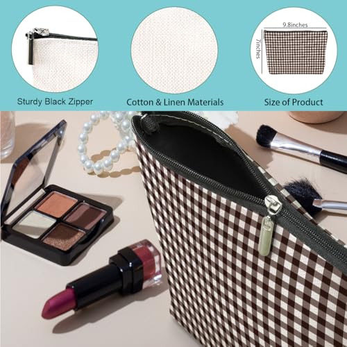 Jeilink Checkered Gingham Makeup Bag - Large Capacity Travel Cosmetic Organizer, 4 Colors