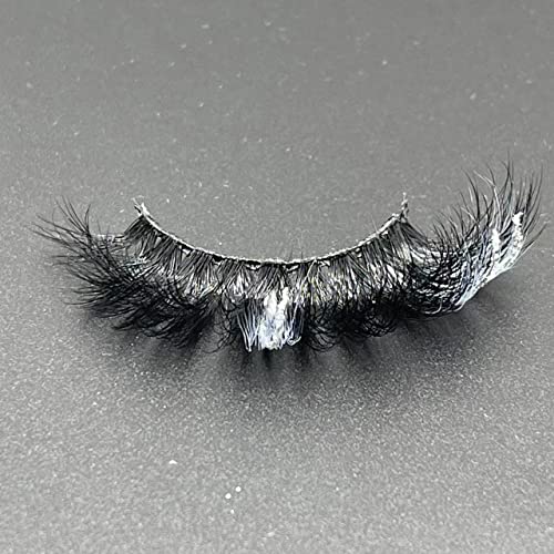 Black and White False Eyelashes with Silver Glitter,1 Pair Black Lash Strip with Color Silver Highlight Sparkly, Cruelty-Free Faux Mink for Women Makeup