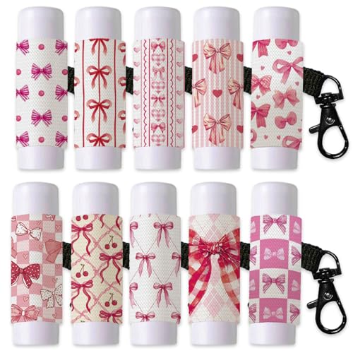 10Pcs Bow Lip Balm Holder Keychain with Metal Clasp