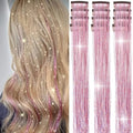 Hair Tinsel Clips 12 Pcs Pink Glitter Extensions Heat Resistant