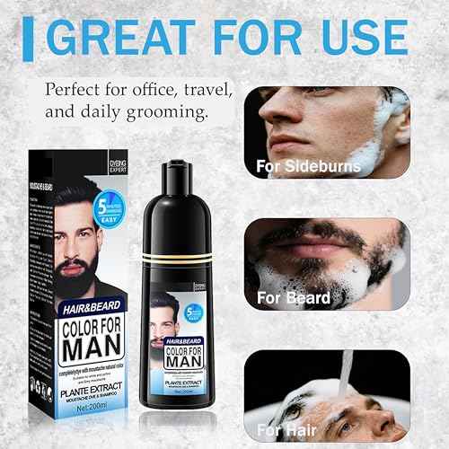 Black Beard Dye For Men, Natural Beard Dye Black For Gray Coverage, No-Mess Formula, Quick Coloring And Long-lasting Effect(200ML)