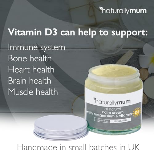 NaturallyMum - Calm Cream with Magnesium and Vitamin D3 [4 Fl Oz] - Magnesium and Vitamin D Lotion - Magnesium D3 Cream - Calming Cream Magnesium and Vitamin D - Turmeric & Arnica Cream - Unscented