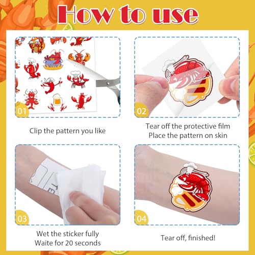 8 Sheets 200+ Crawfish Boil Temporary Tattoos Summer Seafood Lobster Crayfish Shrimp Tattoos Stickers Support Crayfish Boil Theme Birthday Party Favors Gifts Rewards Supplies