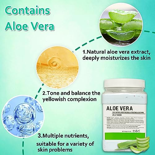 Jelly Mask Powder for Facials,Lavender Jelly Masks For Facials Professional, Aloe Vera Gold Jelly Face Mask,Face Masks with Double-ended Silicone Brush, 23 Fl Oz