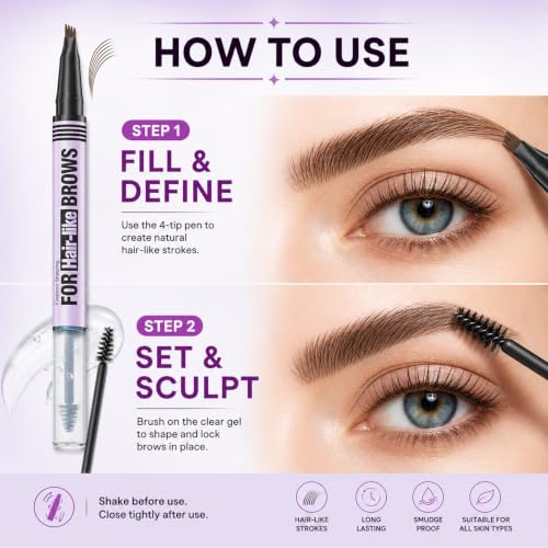 Eyebrow Pen and Brow Gel Duo - Waterproof Microblading Light Brown