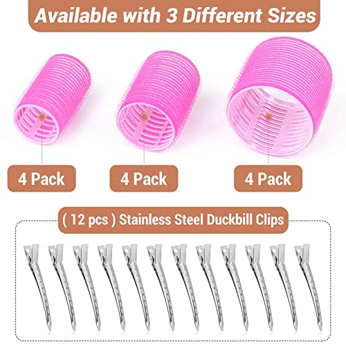 Self-Grip Hair Rollers Set - 24 Pieces, 3 Sizes with Clips