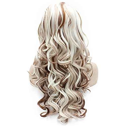 MX angel Long Wavy Heat Resistant Fiber Synthetic Lace Front White Auburn Mix Natural Wig