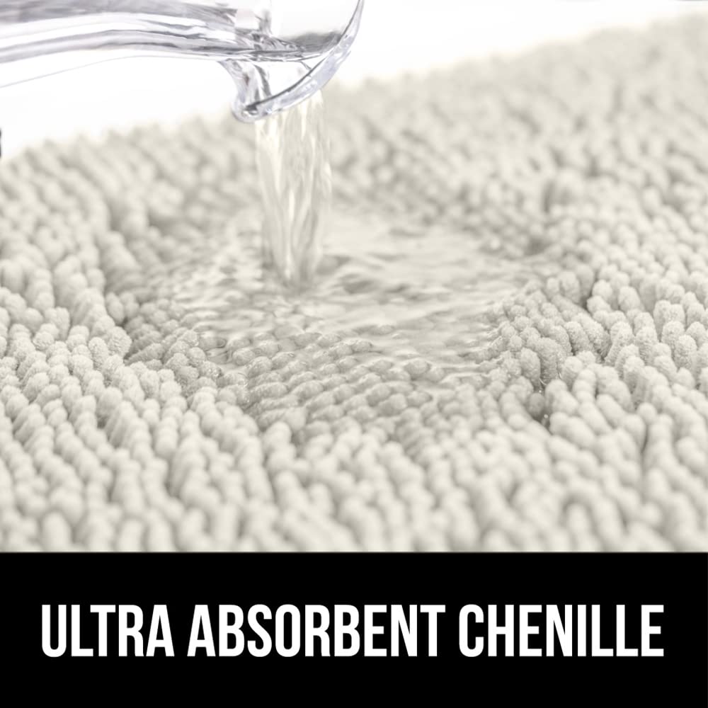 Gorilla Grip Plush Absorbent Shaggy Chenille Bath Rug Mat for Toilet Base with Rubber Backing, Machine Washable, Microfiber Bathroom Contour Mats for Toilets, Bath Room Decor, Square, 22.5x19.5, Ivory