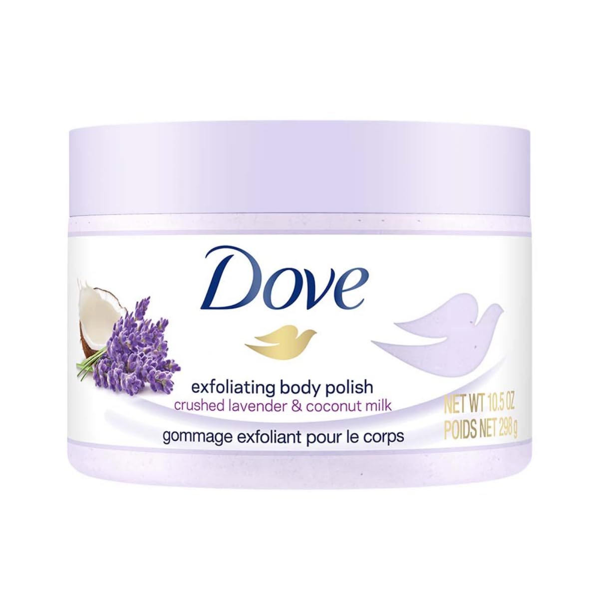 Dove Exfoliating Body Polish Body Scrub Crushed Lavender & Coconut Milk 10.5 oz